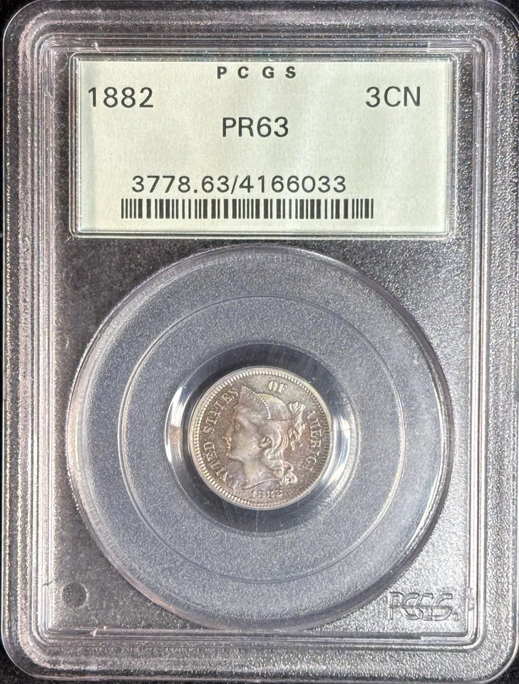 1882 3 Cent Nickel PCGS PR63 - Stellar Toning OGH - Image 1 of 2