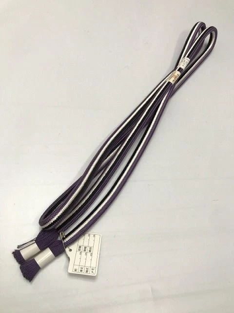 Nuevo Conjunto Redondo Obi-jime Pura Seda con Estampado Rayas Blanco Morado y Negro Foto 1 de 4