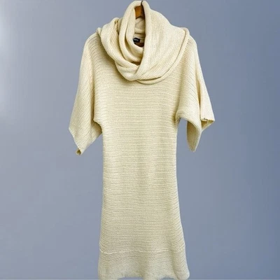 Bebe Cream Shawl Sweater Dress M  Scandi Y2K Minimalist Kimono Sleeve Cozy Knit - Image 1 of 4