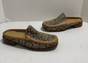 Coach Vance Signature Loafers Flats Women's Size 7.5 B Tan Canvas Leather - Picture 1 of 11