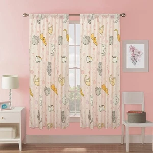 Sleepy Cats Window Curtain Panel Drapes Pair for ’ Bedroom, Pink, 48x63 - Picture 1 of 2