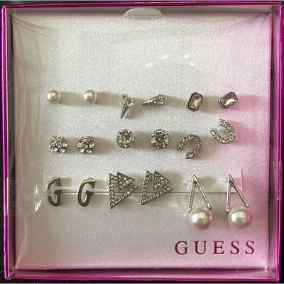 Guess Silver Tone Stud Earrings Set of 9 Pairs Women's Jewelry - Image 1 of 2