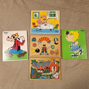 Vintage Lot (5) 1970+ Playskool Children's Wooden Puzzles Great Variety - Picture 1 of 22