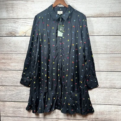 Tuckernuck Embroidered Floral Shirt Dress Womens Long Sleeve Navy Blue XXL NWT - Image 1 of 4
