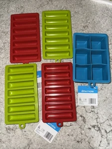 Set Of 5 Ice Cube Water Bottle Molds Tray Silicone Large 2 Inch Cube And Rect - Picture 1 of 5