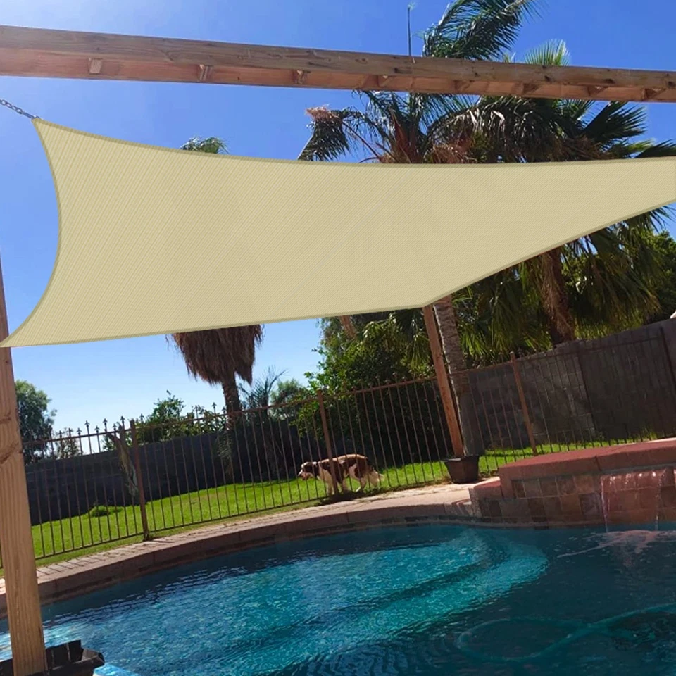WINDSCREEN4LESS Custom Size Beige Rectangle Sun Shade Sail Fabric Awning Cover Canopy 5' to 24'