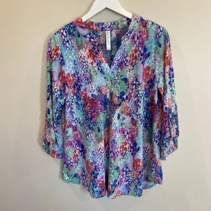 Dear Scarlett Womens Lizzy Relaxed Flowy High Low Blouse Small Watercolor Artsy - Picture 1 of 6