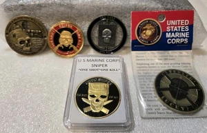 USMC UNITED STATES MARINE CORPS SNIPER CHALLENGE COIN LOT OF 5 ONE SHOT ONE KILL - Picture 1 of 14