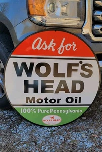 Wolf's Head Motor Oil vintage gasoline porcelain sign - Picture 1 of 3