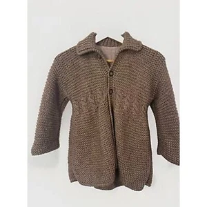 Girls Chunky Hand Knit Crochete Wool Blend Cardigan Sweater Jacket Brown Size 6 - Picture 1 of 7