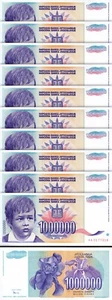 Yugoslavia 1000000, 1,000,000 Dinars 1993, UNC, 10 Pcs LOT,Consecutive,P-120, AA - Picture 1 of 5