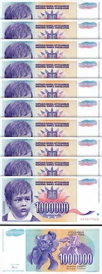 Yugoslavia 1000000, 1,000,000 Dinars 1993, UNC, 10 Pcs LOT,Consecutive,P-120, AA - Image 1 of 4