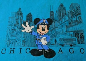Vintage Mickey Mouse Short Sleeve Crew Neck Shirt Police Uniform Chicago Teal - Picture 1 of 8