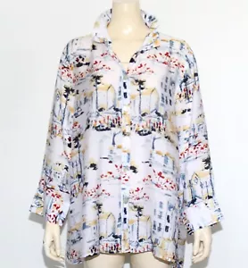 Camicia Multiple Summer Town stampata con bottoni stand colletto manica lunga taglia 1X - Foto 1 di 6