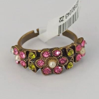 Michal Negrin Ring Floral Band Pink Crystals Tennis Romantic Dainty Gift 5.25 - Image 1 of 4