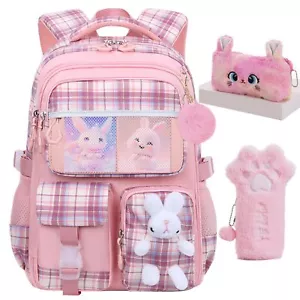 Cute Girls BackpackRabbit Kids School Backpack with Pencil Case Elementary Sc... - Picture 1 of 7