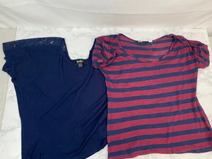 Urban Outfitters BDG ByBy Short Sleeve Blouses Womens S Lot of 2 Blue Striped V - Picture 1 of 9