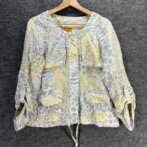Ruby Rd. Jacket Women 10 Gray Animal Print Long Sleeve Linen Pockets Casual - Picture 1 of 6