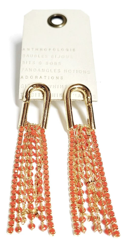 Anthropologie Crystal Beaded Chandelier Earring Red Rouge 14k Gold Plated NWT - Image 1 of 4