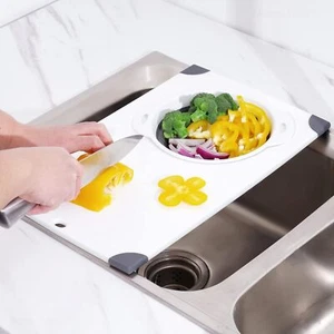 Over the Sink Cutting Board with Collapsible Colander, 2-In-1 Sink Drainer Board - Picture 1 of 7