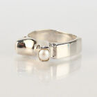 Signed Wesley Emmons Mid-Century Modern Sterling Silver & Double Pearl Ring