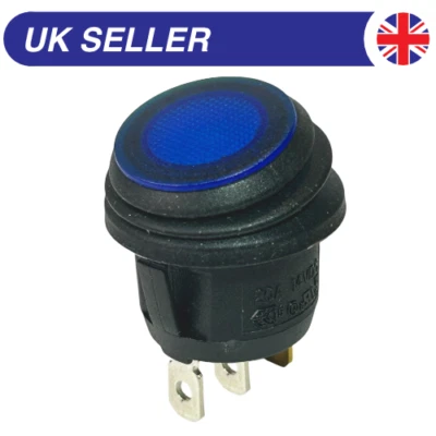 On-Off Round Rocker Switch 20mm, 20A 12Vdc, SPST Waterproof - Image 1 of 4