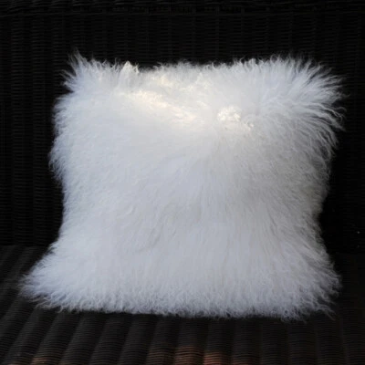 Funda de cojín de piel de mongol real funda de almohada blanca de cordero tibetano decorativa BLANCA Foto 1 de 4