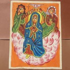 Äthiopien: Leder-Gemälde KRÖNUNG MARIA Handgemalt Ikone Sakral Kunst Ethiopie