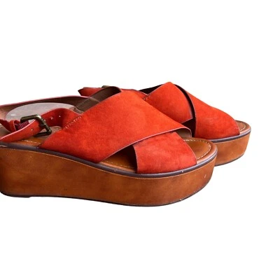 Y2K 90's Indigo Rd Sandals 7.5 M Strappy Wedge Platform Slingback Burnt Orange - Изображение 1 из 4