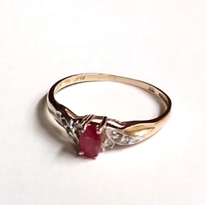 Marquise Cut Lab Created Ruby Genuine Diamonds 10k Solid Yellow Gold Ring 7 - Picture 1 of 12