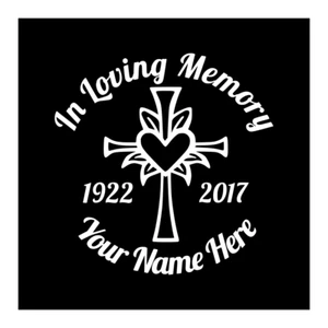 In Loving Memory Cross Heart / Custom Vinyl Vehicle Memorial Decal Sticker 7" - Picture 1 of 2