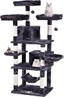 JISSBON Cat Tree Tower 170cm Scratching Post with Condos, Basket, Grey 