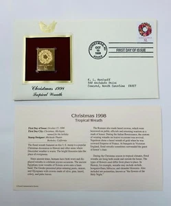 Weihnachten 1998 Tropenkranz Ersttagsausgabe 22 kt Gold Replik Briefmarke - Bild 1 von 4