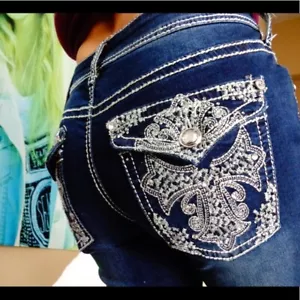 Apto para mujer 9 Vaqueros Embellecidos Corte Bota Cruzada Talla Media 8 (31 X 32) ETIQUETA NUEVA - Imagen 1 de 8
