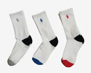 NWOT Polo Ralph Lauren Boy Color-Blocked Crew Socks, White, Size 4-7 - Picture 1 of 3