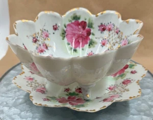 Antique Porcelain Berry Strainer Bowl With Plate = - Picture 1 of 8