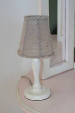 POTTERY BARN KIDS LAMP PINK CRYSTAL BEADED SHADE WHITE WOOD BASE, 12" TALL