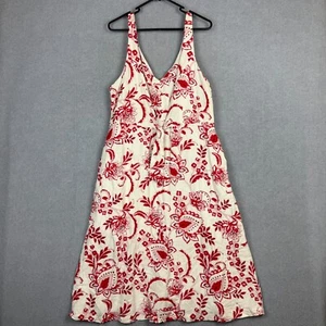 Portmans Dress Womens 18 Red White Floral Linen Blend Tie Bust Lined - Picture 1 of 6