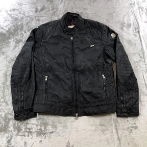 Moncler Jacket Mens Medium Black Nylon Moto Quilted Zip Pockets Stand Collar - Picture 1 of 24