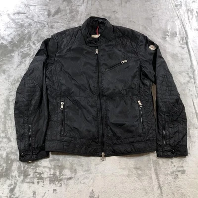 Moncler Jacket Mens Medium Black Nylon Moto Quilted Zip Pockets Stand Collar - Image 1 of 4