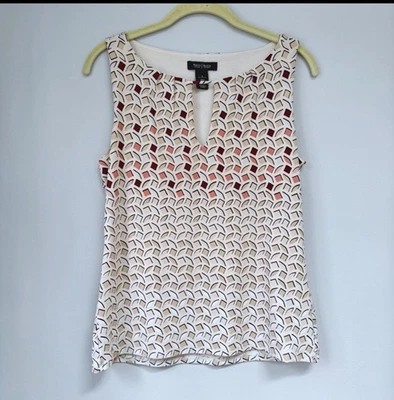 Белый дом черный рынок S желтовато-коричневый и белый абстрактный блузка без рукавов офис карьера - Изображение 1 из 4