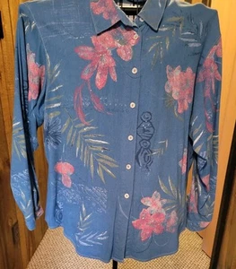 Koret Denim Floral Painted Shirt Women's Size XL Chest 49" - Picture 1 of 6