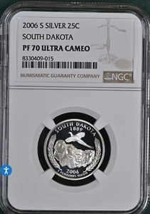 2006-S 25c Silver South Dakota State Quarter NGC PF70 Ultra Cameo - Picture 1 of 2