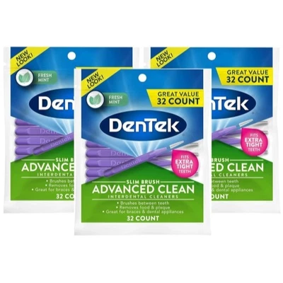 3 Pack DenTek Slim Brush Interdental Cleaners Extra Tight Mouthwash Blast 32 Ea - Image 1 of 4