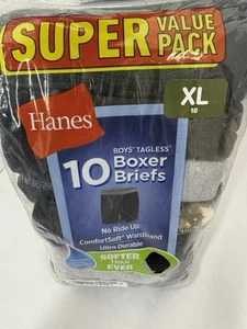Hanes Boys Boxer Briefs 10-Pack Ultra Durable Wicking Fabric - XL 18-20 - New - Picture 1 of 7