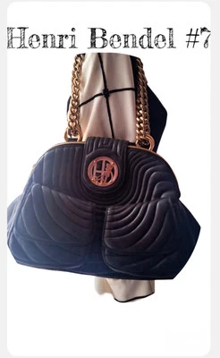 Henri Bendel # 7 Black Large Quilted Double Gold Chain Handles Shoulder Bag - Image 1 of 4