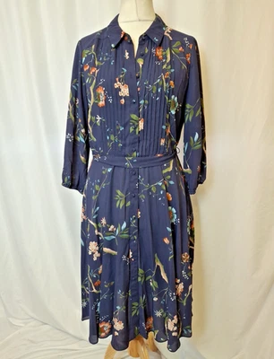 Vestido Camisa Nanette Lepore Azul Marino Estampado Floral Manga 3/4 Para Mujer UK12 C5073 Foto 1 de 4