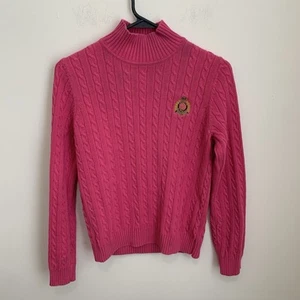 Lauren Ralph Lauren Sweater Ladies Small Pink Cable Knit Gold Crest Logo cotton - Picture 1 of 13
