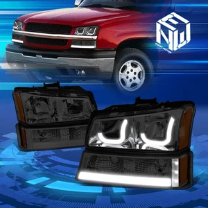 For 03-07 Silverado Avalanche LED DRL J-Halo Headlight Bumper Lamps Smoked/Amber - Picture 1 of 8