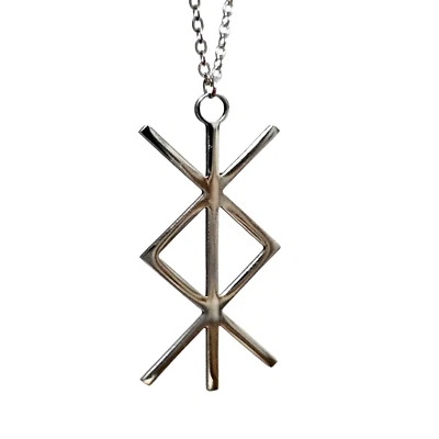 Bind Rune Pendant 20" Necklace Protection Othala Algiz Steel Jewellery & Box - Image 1 of 4